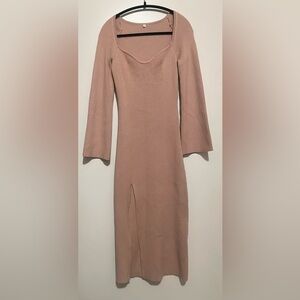 Unbranded Ribbed Bodycon Midi Dress Long Sleeves Size S